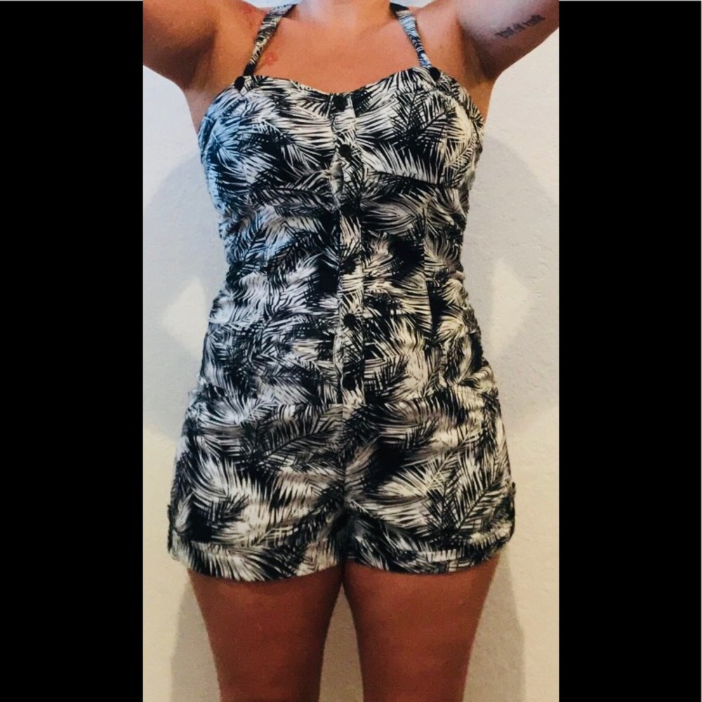 Strapy button up shorts onsie
